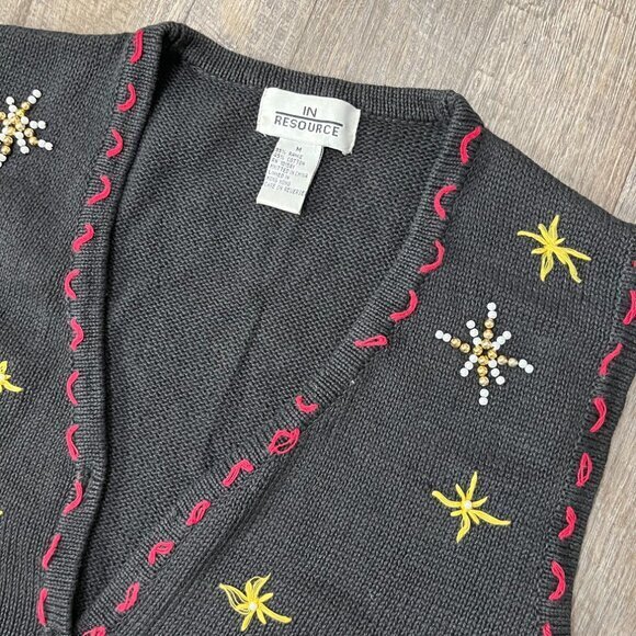 Vintage 90s Christmas Snowman Cottage Sweater Knit Button Vest Womens Medium - Picture 2 of 3